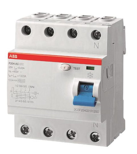 ABB RCCB, 100A, 4 Pole, 30mA, Type A, 277 V ac, 480 V ac