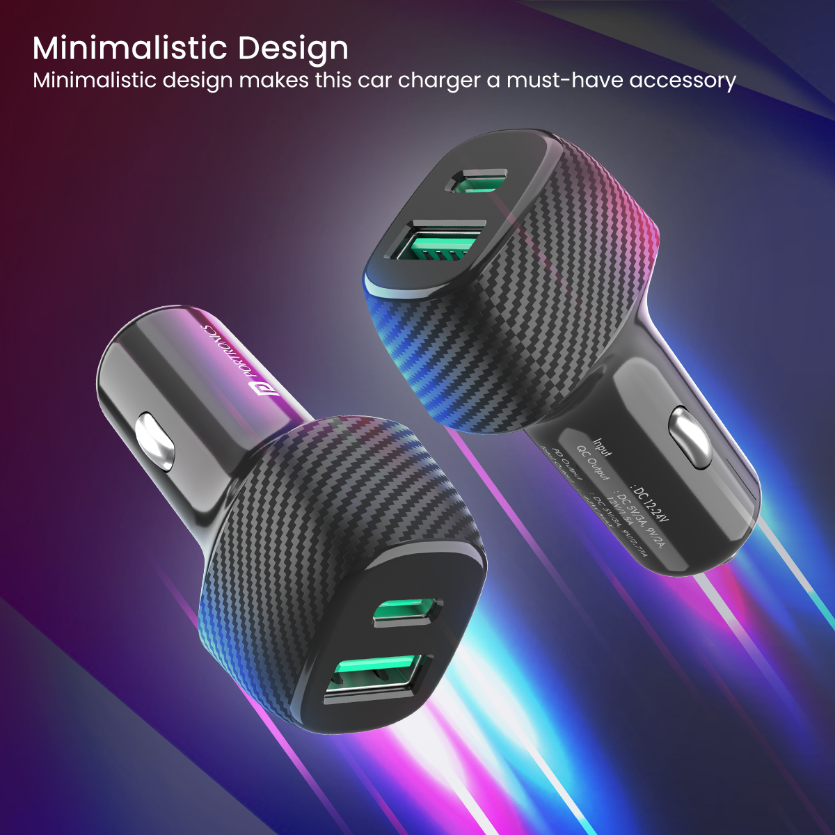 PORTRONICS-Car Charger With Dual Output (Pd + Quick Charger)