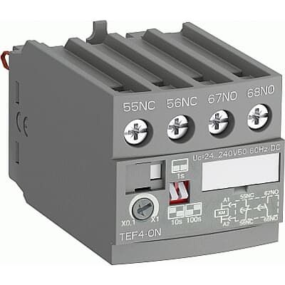 ABB TEF4 Off Delay Electronic Timer 24-240 V AC/DC, 1 NO + 1 NC, 0.1-1 Sec, 1-10 Sec, 10-100 Sec, Suitable For AF09-96 Contactor (Ref No.: 1SBN020114R1000)