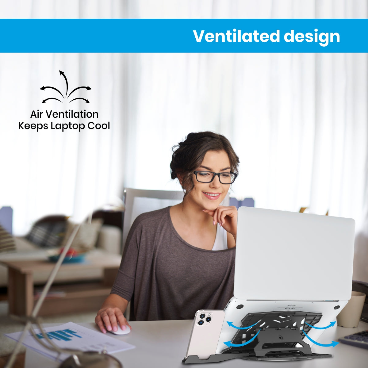 PORTRONICS-Portable-Laptop-Stand-(Black)-With-7-Adjustable-Angles