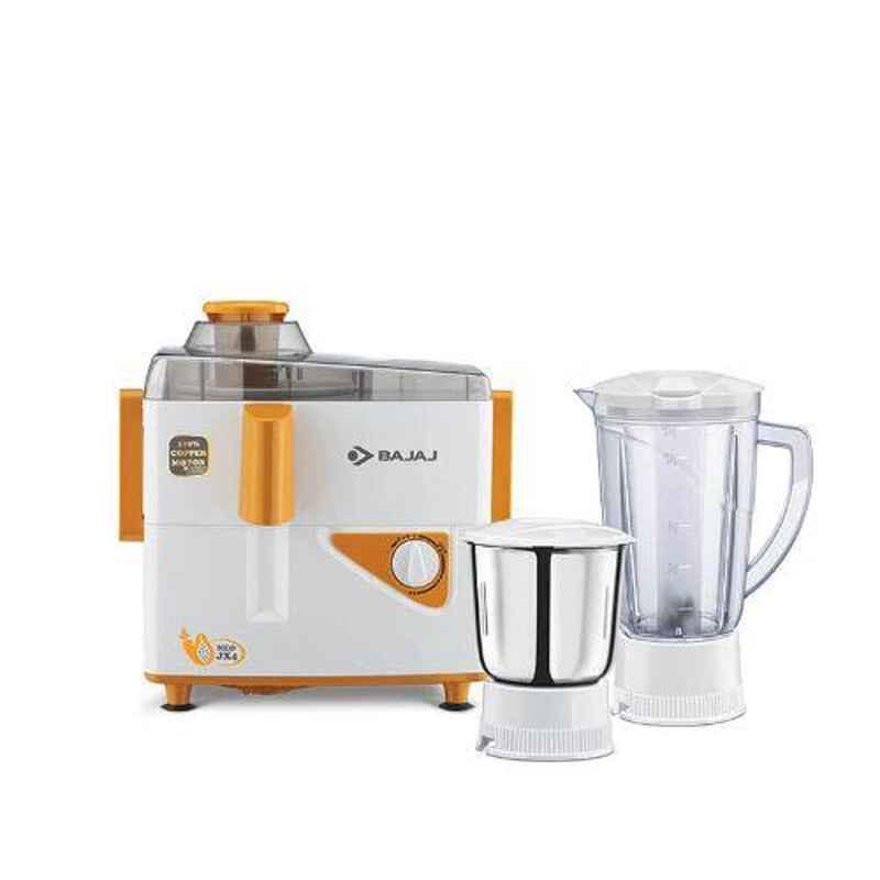 Bajaj JX4 Neo 450W White & Orange Juicer Mixer Grinder with 2 Jars, 410700